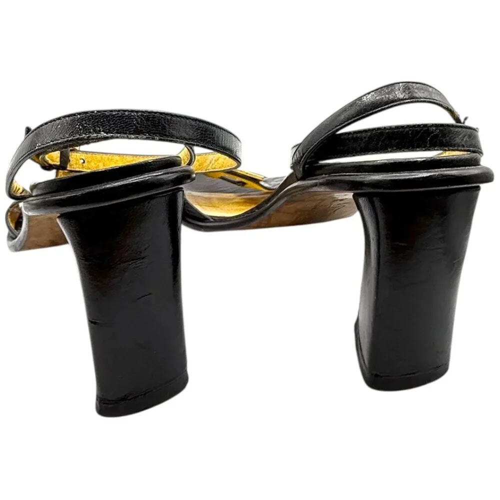 Fendi FF Logo Black Leather Ankle Strap Heels Sandals IT 36 Gold Silver Hardware - Picture 5 of 11